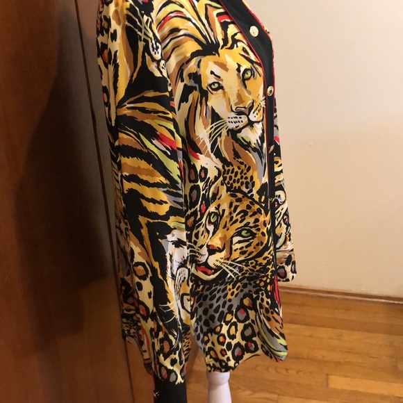 Bob Mackie Wearable Art- Vintage Big Cats Animal Abstract Print Silk Blouse - Picture 8 of 13